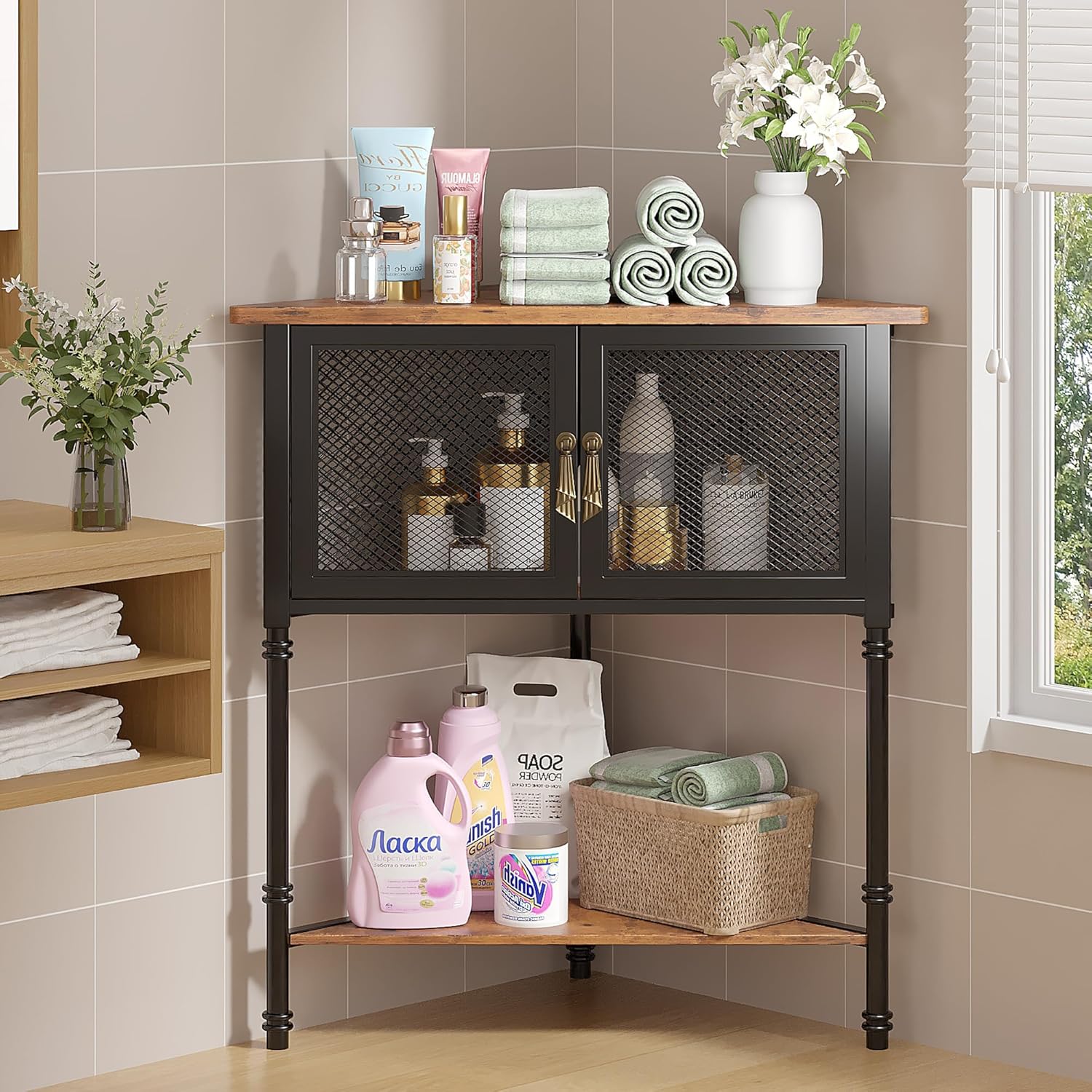 VECELO Corner Cabinet 3-Tier Display Shelves