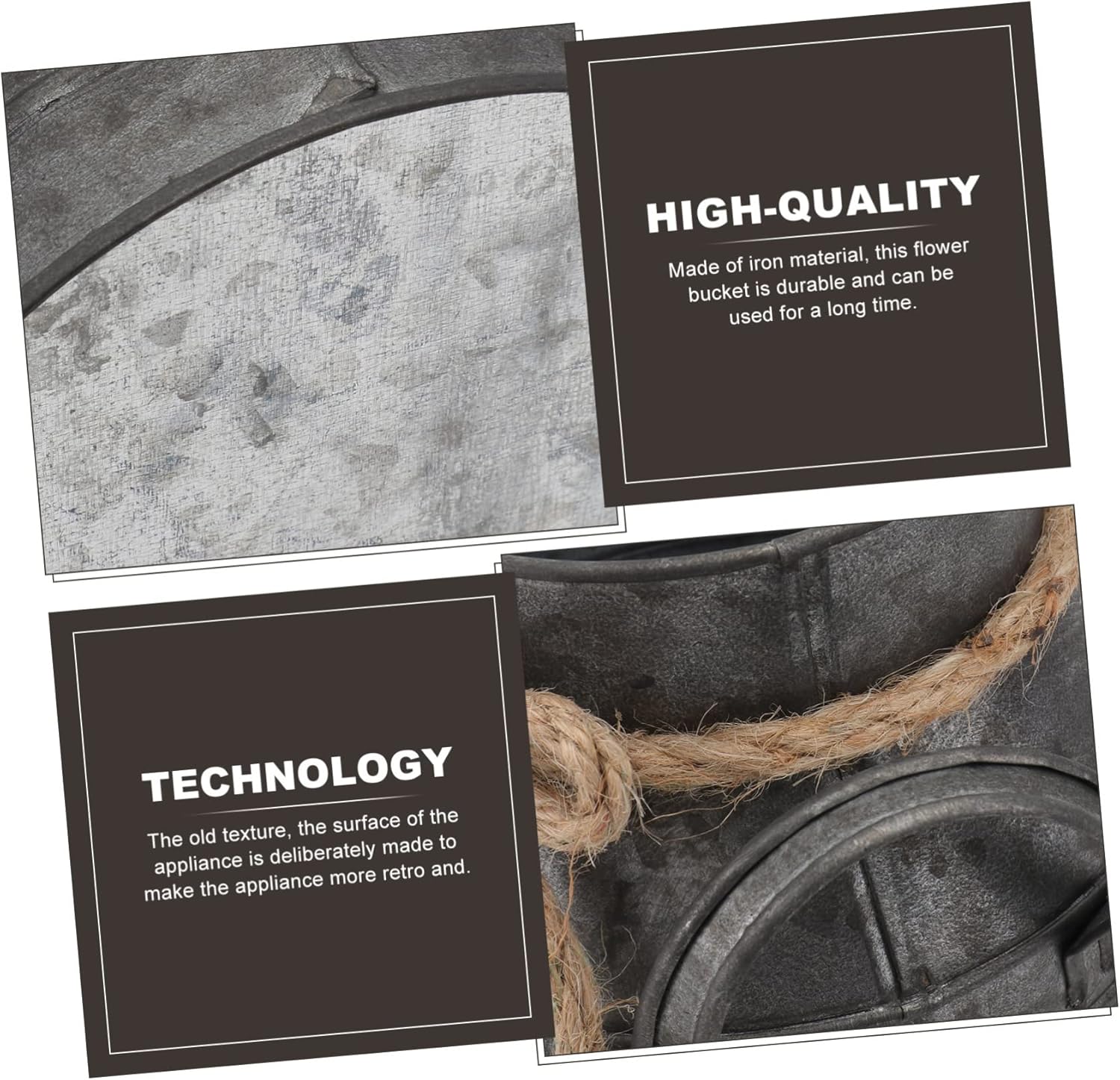 Vaguelly Vintage Iron Flower Bucket Rustic Decorative Vase