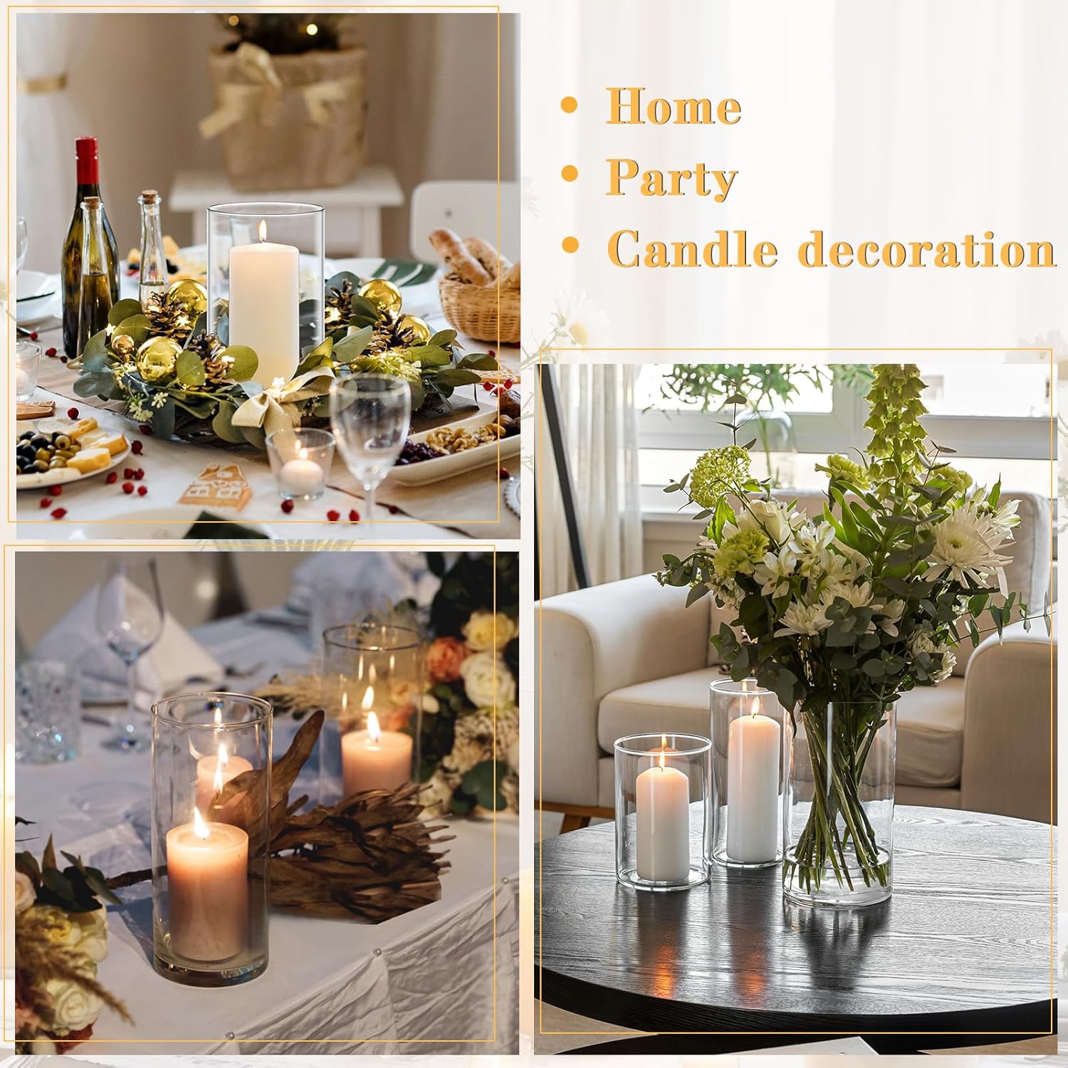 12 Pack White Floating Candles with Glass Cylinder Vases for Centerpieces