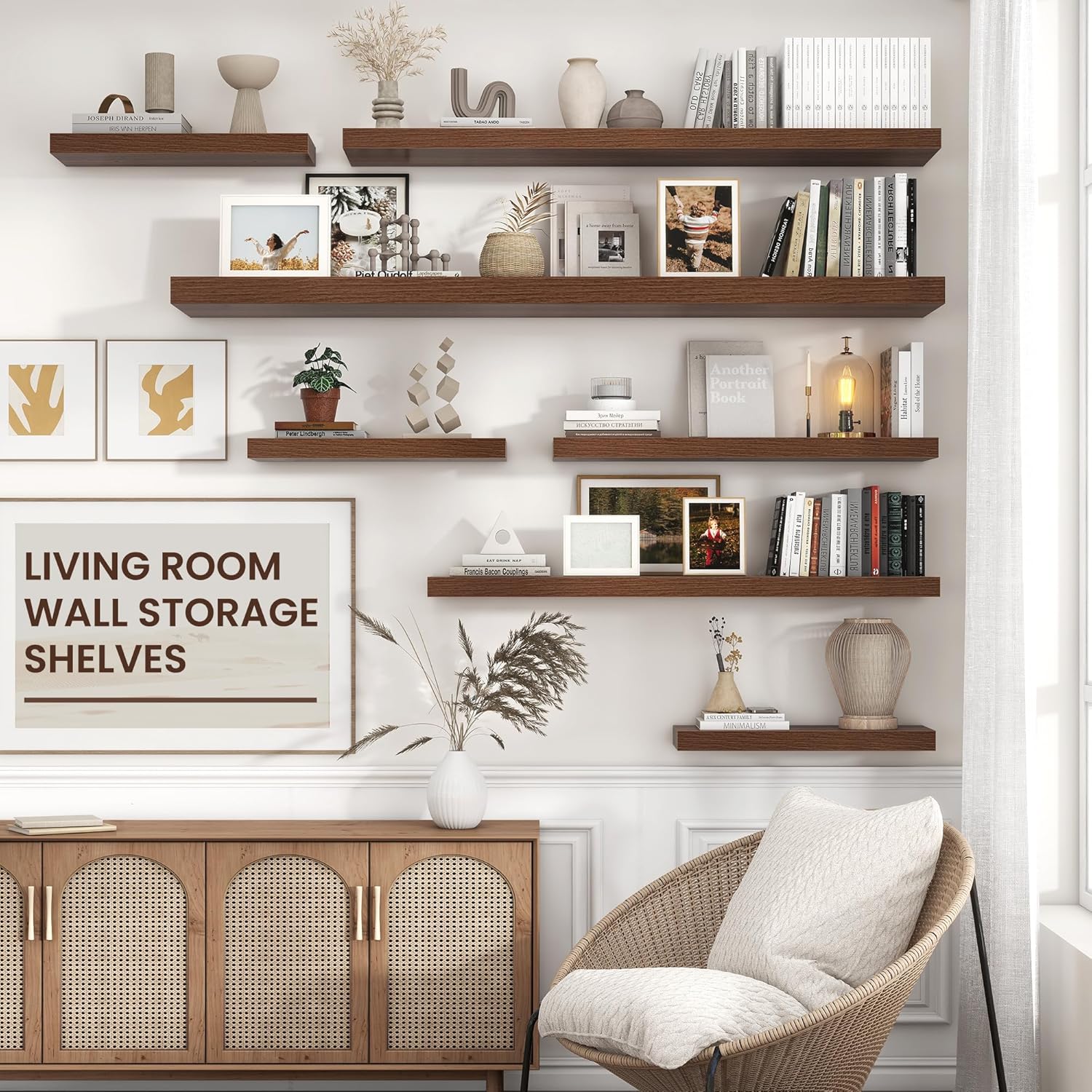 Venusmiles 55W x 10D Floating Wall Shelf Walnut