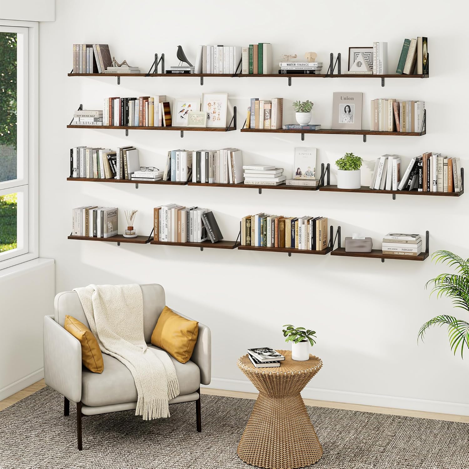 Heimlove Floating Shelves 24 Inch Set of 3 Walnut