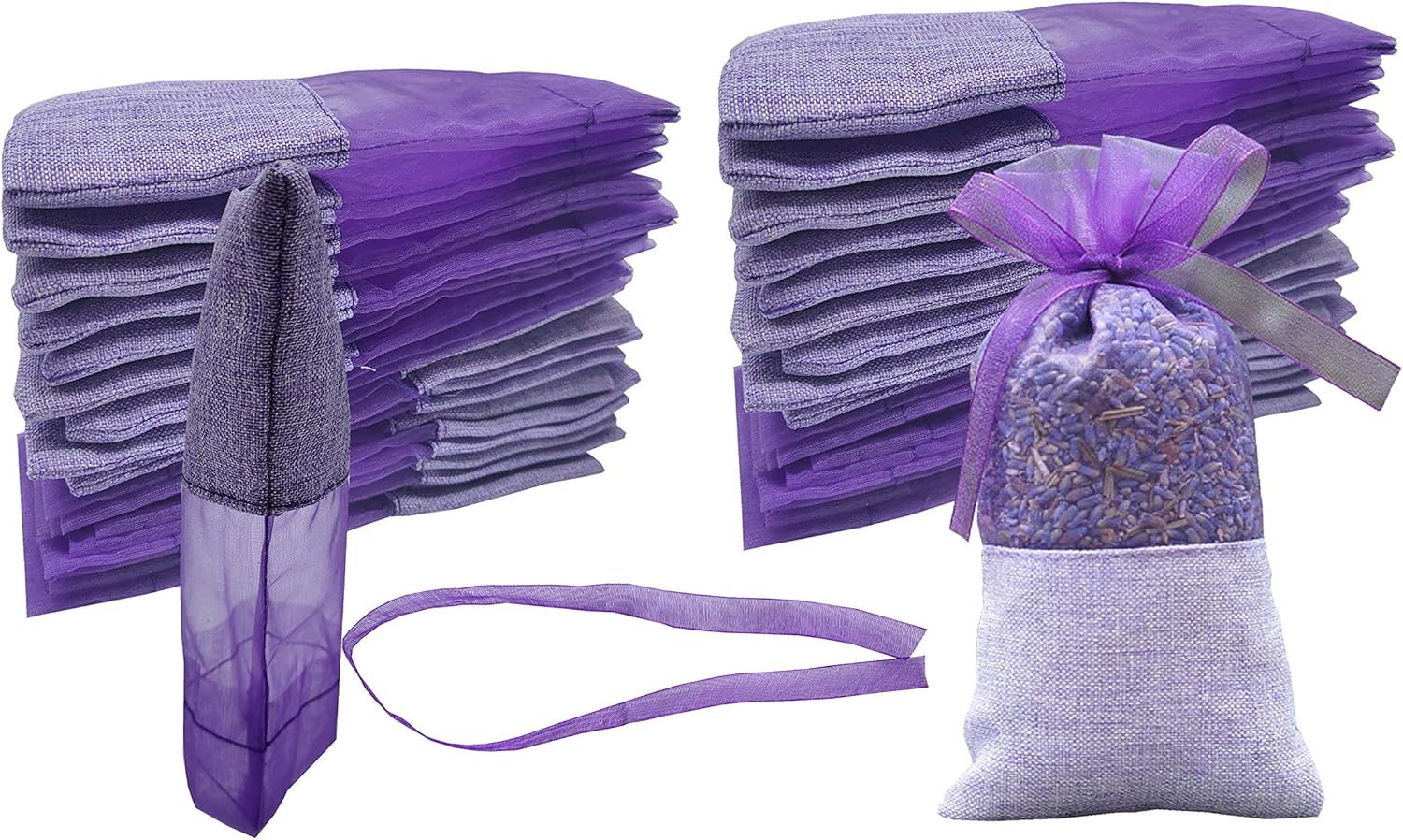 Sanrich 50PCS Lavender Sachet Bags Empty Purple Gauze Ribbons Cotton-Ramie Sacks