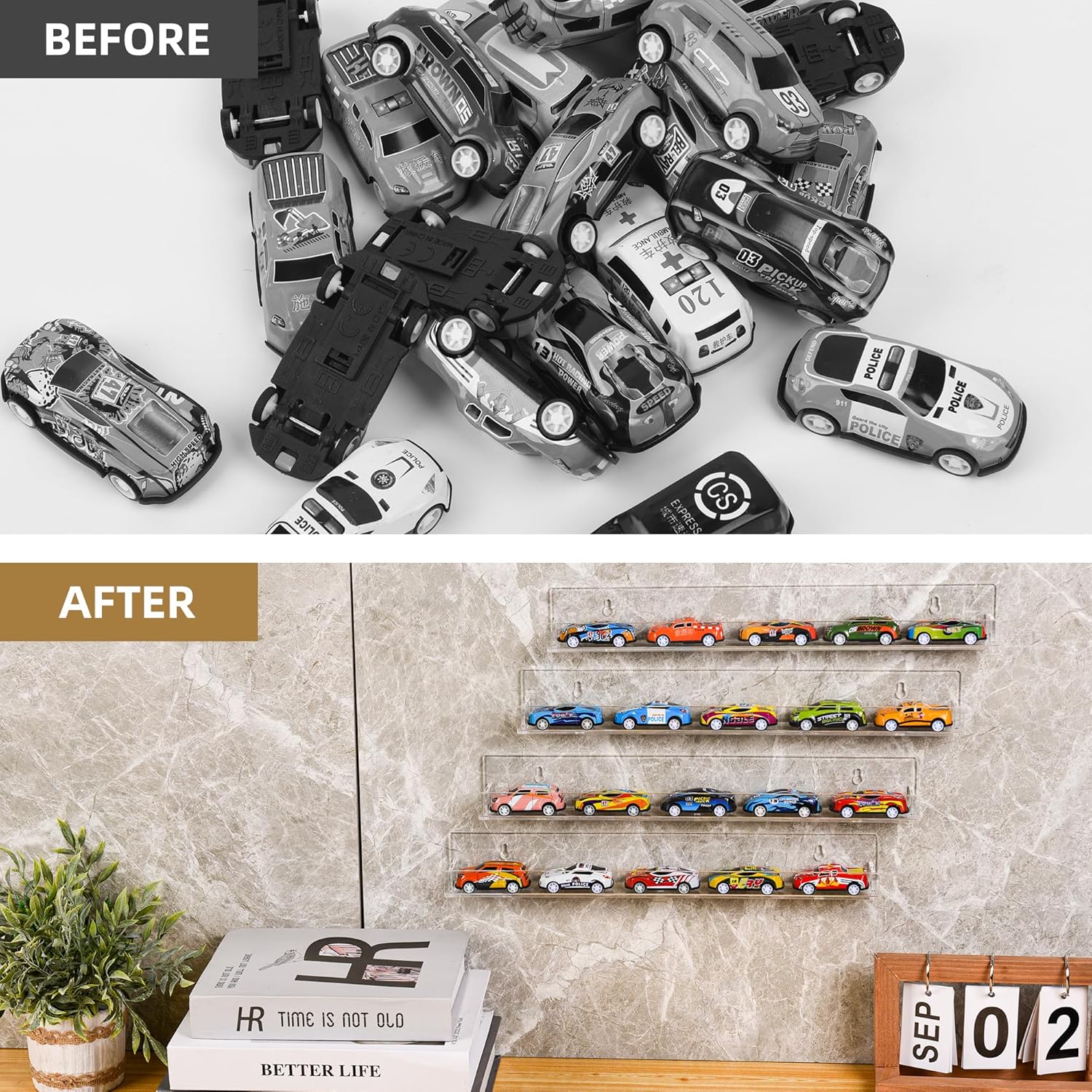 4-Pack 15 Inch Wall Mounted Display Rack for Miniature Toys and Collectibles