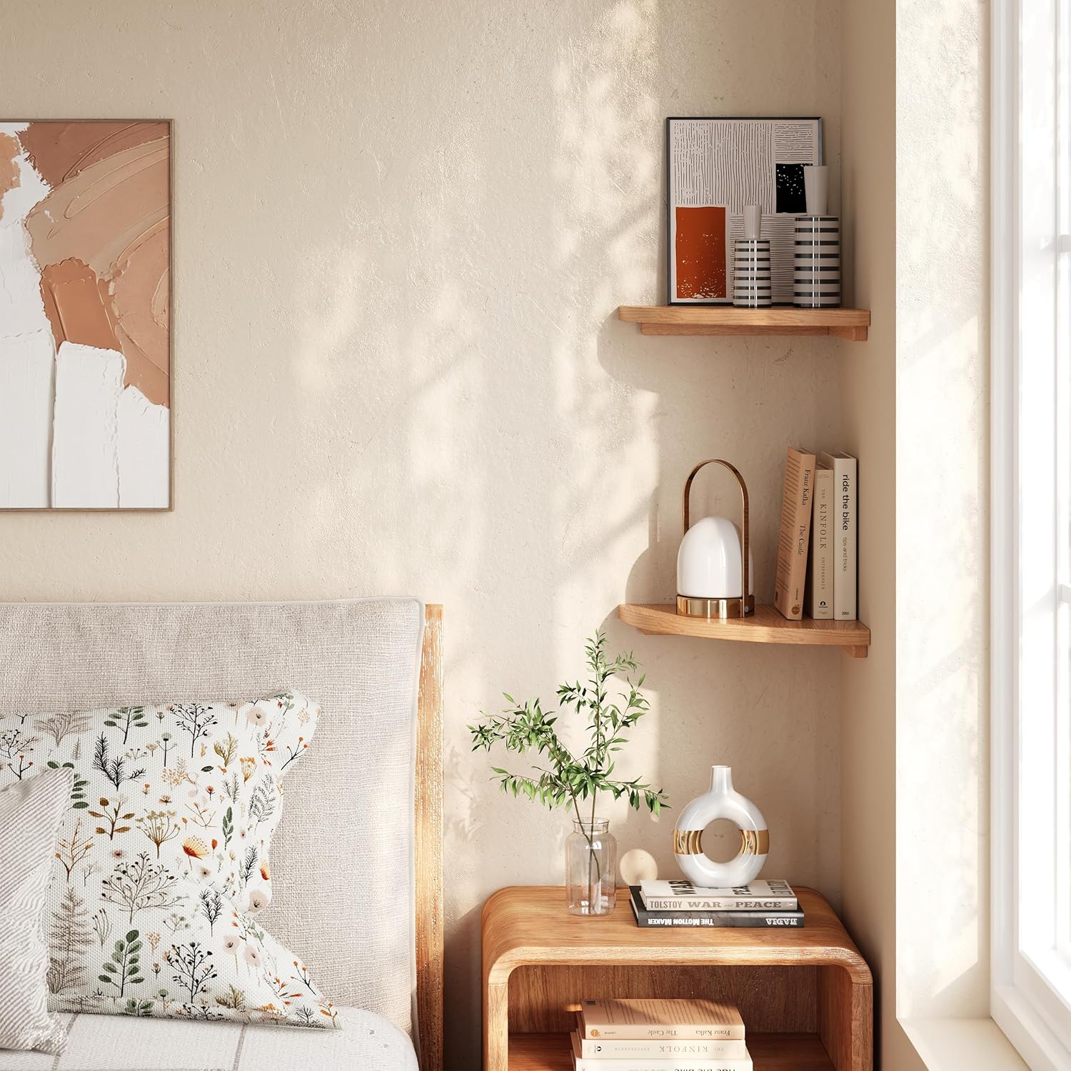 Floating Corner Shelves Oak 10 Solid Wall Mounted Display Storage Rack