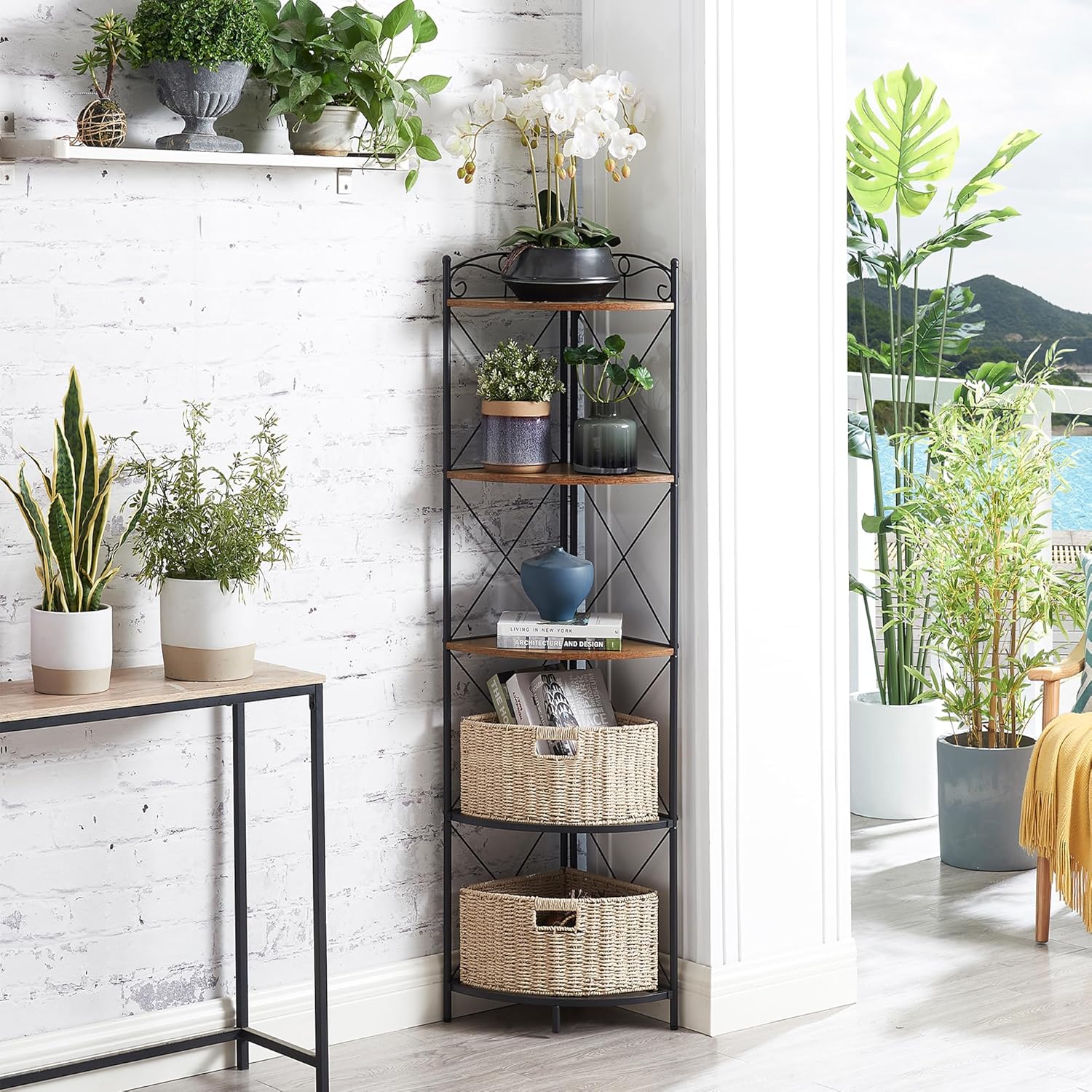 VECELO Corner Cabinet Tall Storage Shelf Display