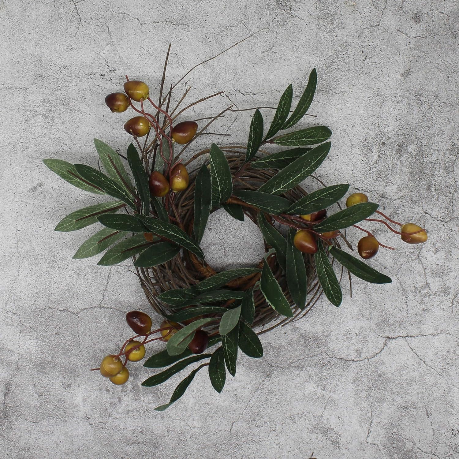 CVHOMEDECO Rustic Country Artificial Olive Wreath 9 Inch