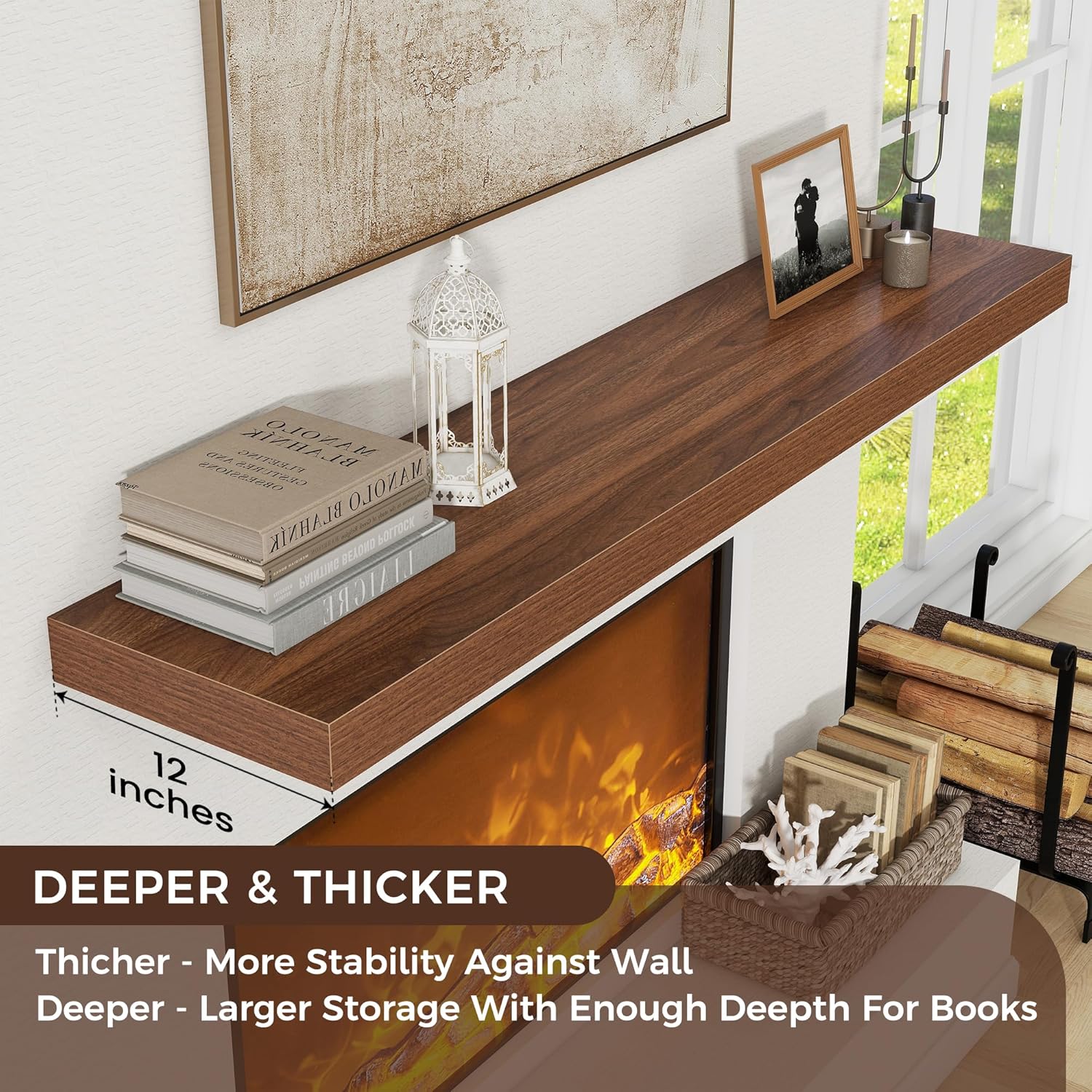 Venusmiles Floating Shelf 72x12 Inch Walnut Wall Mount