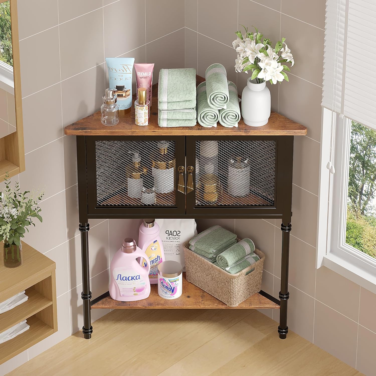 VECELO Corner Cabinet 3-Tier Display Shelves