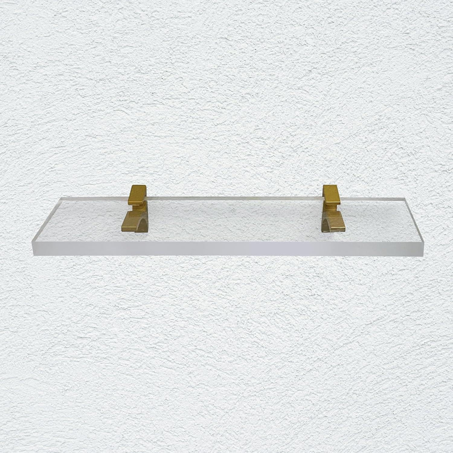 Clear Acrylic Shelf 6x18 Inches Floating Wall Mount with Brass Brackets