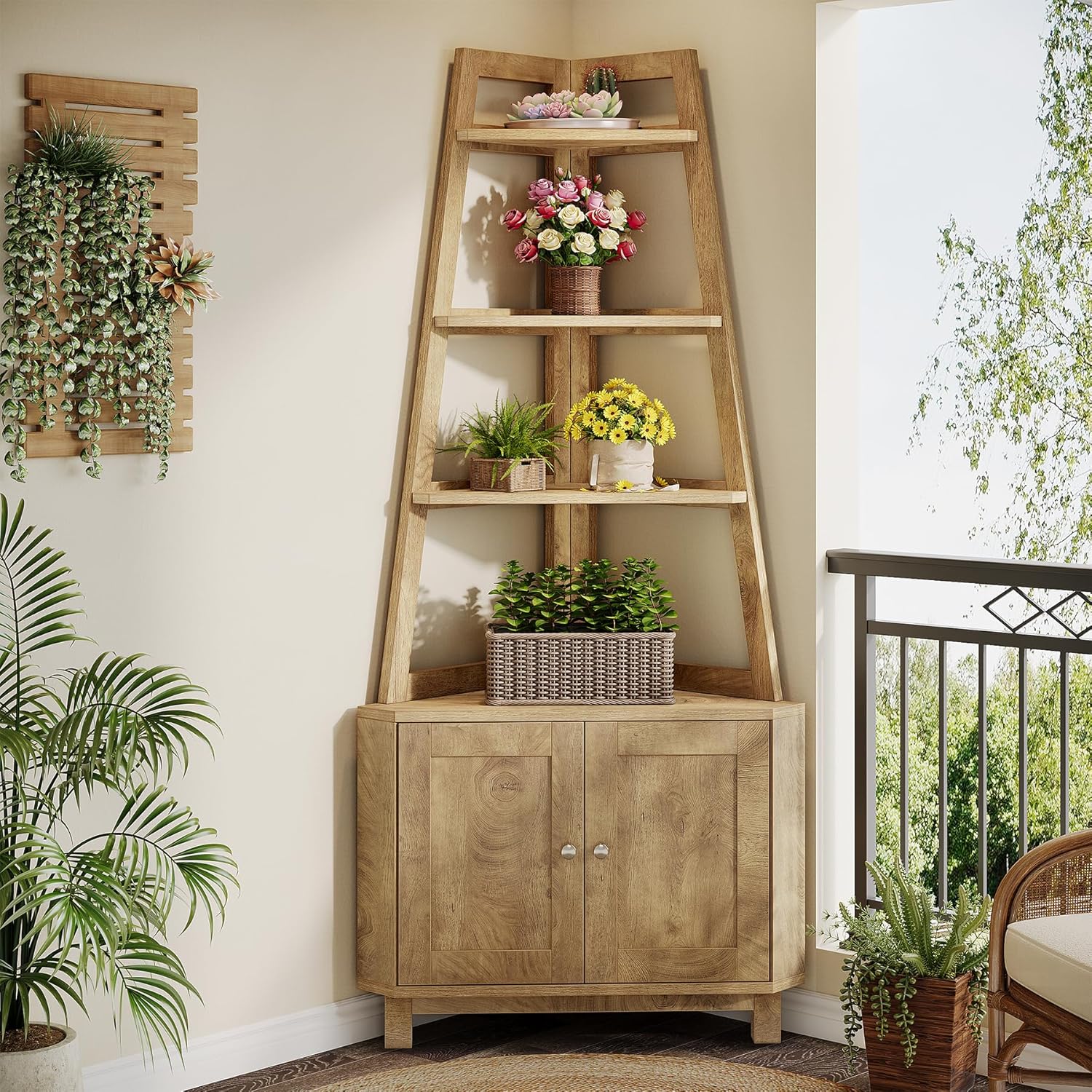Tribesigns 709 Inch Tall Corner Shelf with Storage Cabinet