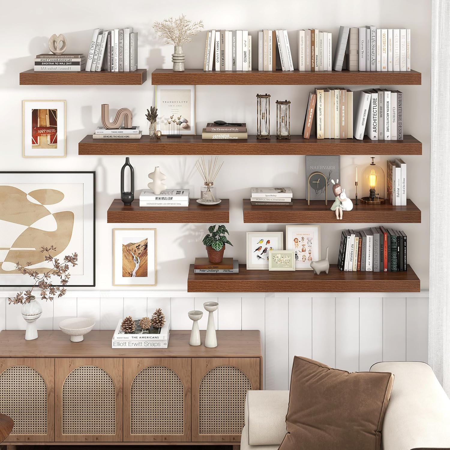 Venusmiles Floating Shelf 72x12 Inch Walnut Wall Mount