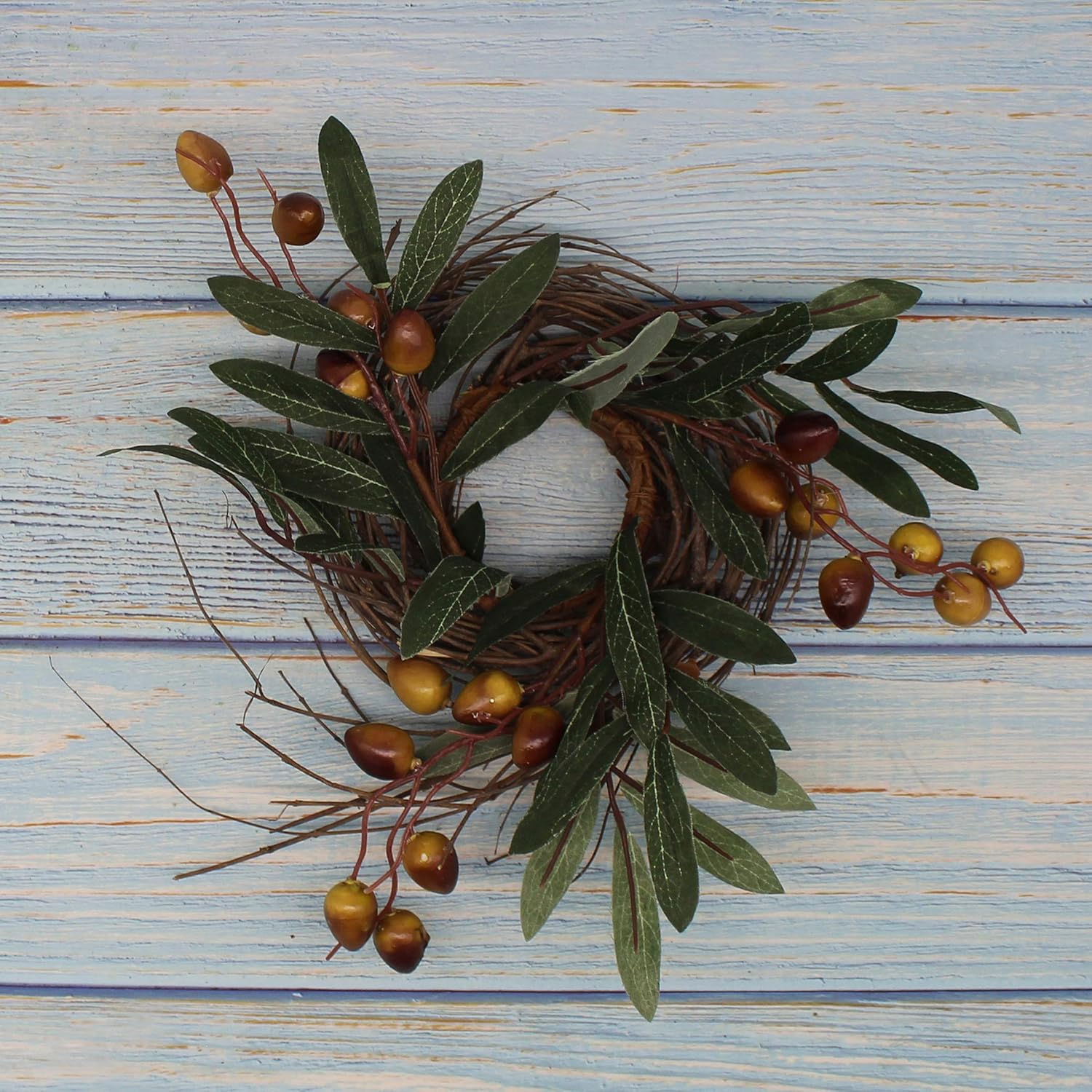 CVHOMEDECO Rustic Country Artificial Olive Wreath 9 Inch