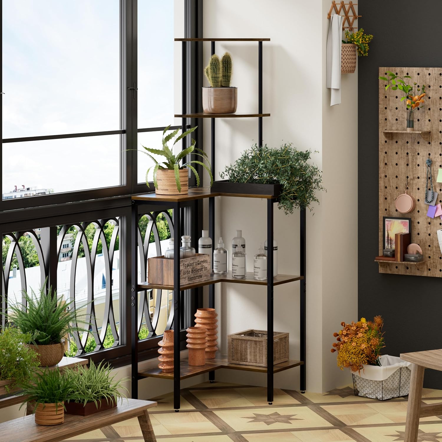 5 Tier Corner Shelf Stand with Storage