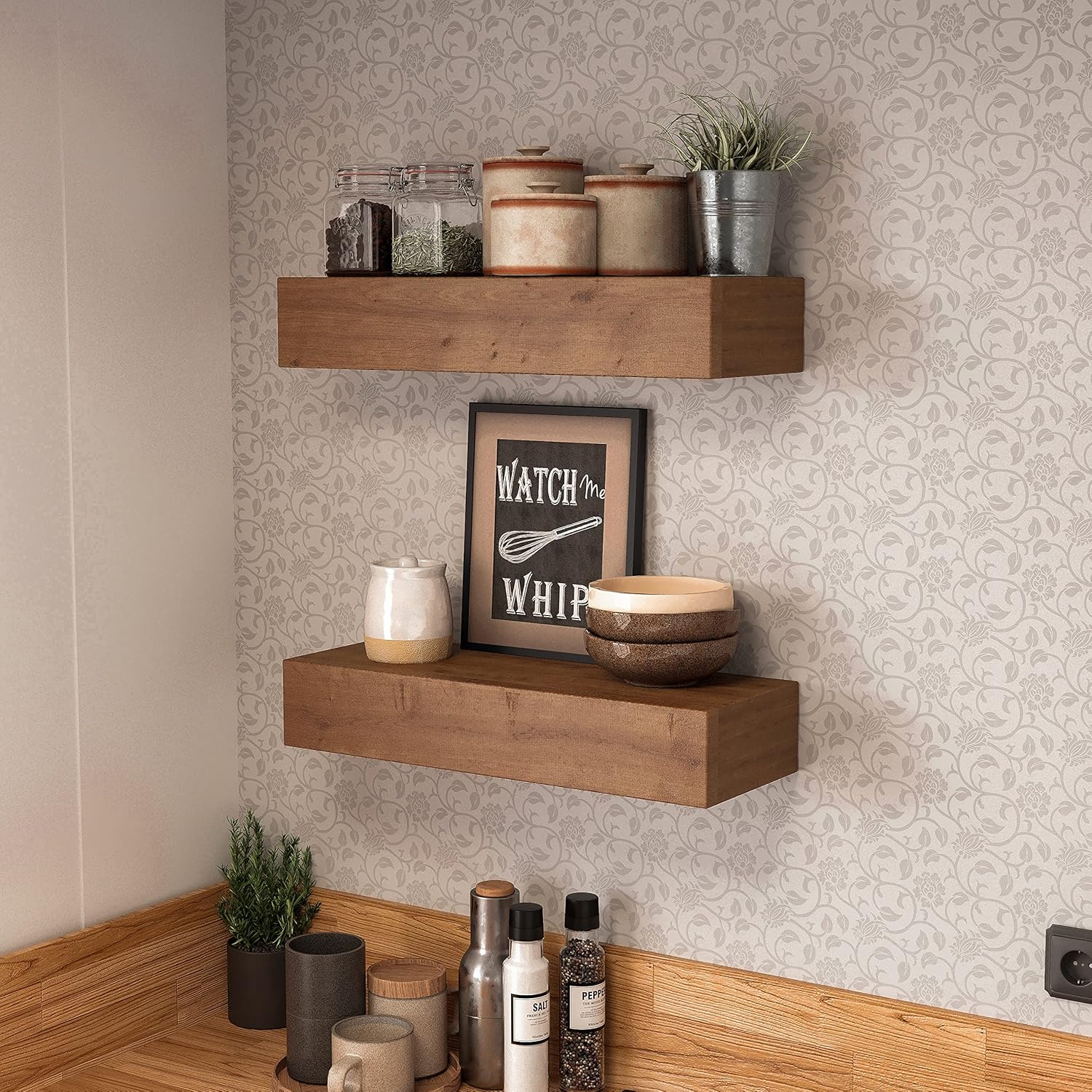 Wall Floating Shelves Rustic Wood Handmade - 17 Inch 2 Pack